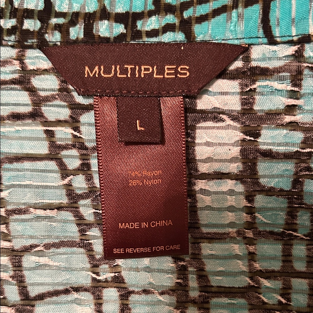 Multiples Turquoise and Black Patterned Shirt NWT - image 3
